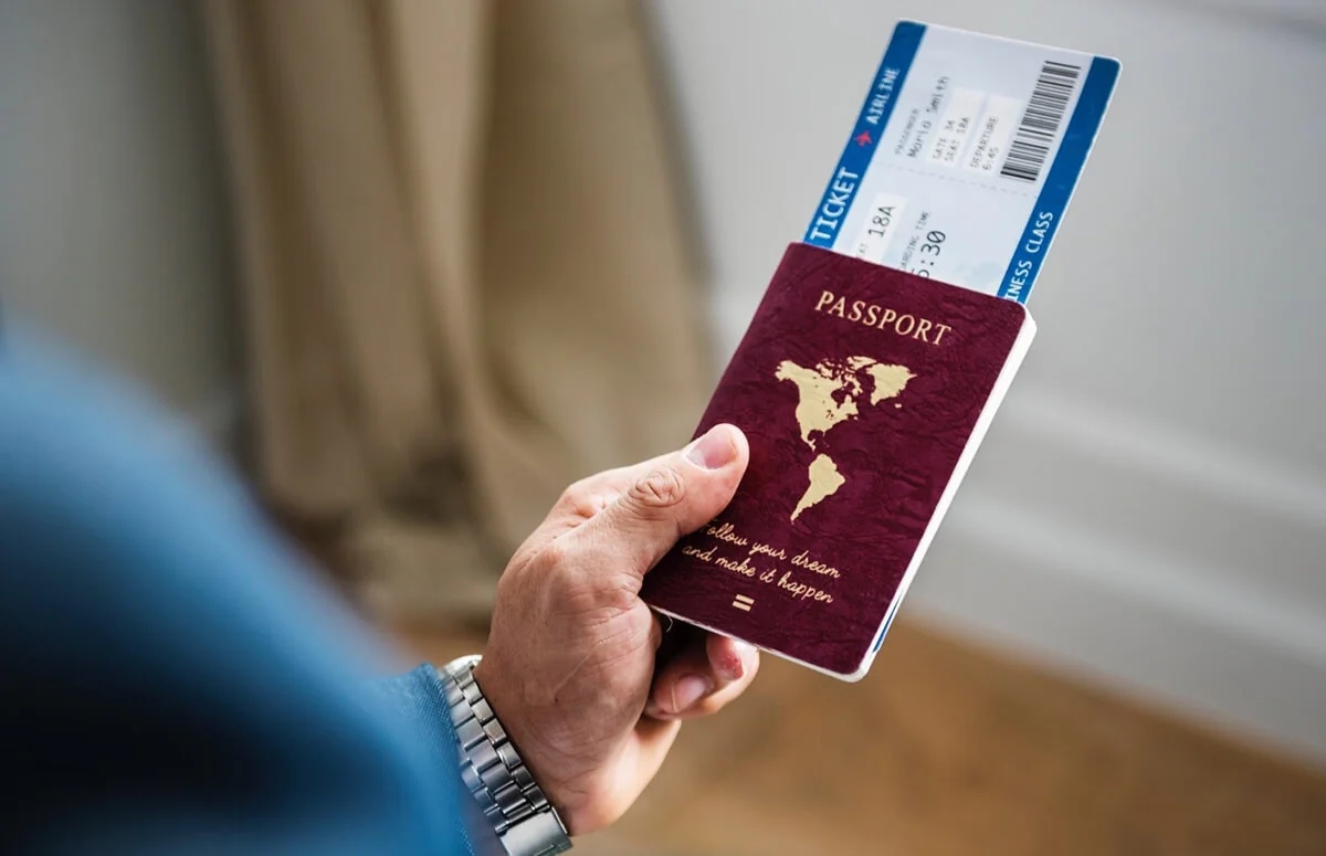 Passport and travel documents for a business visit